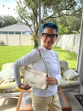 STAUD Ivory Leather Asymmetric Shoulder Bag Baguette Purse